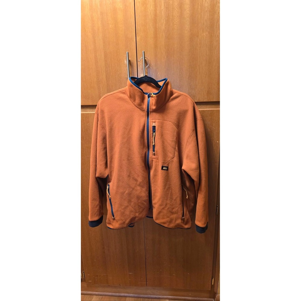 REI Fleece Jacket Womens 2XL Orange Full Zip Outdoor Hiking Heritage Logo